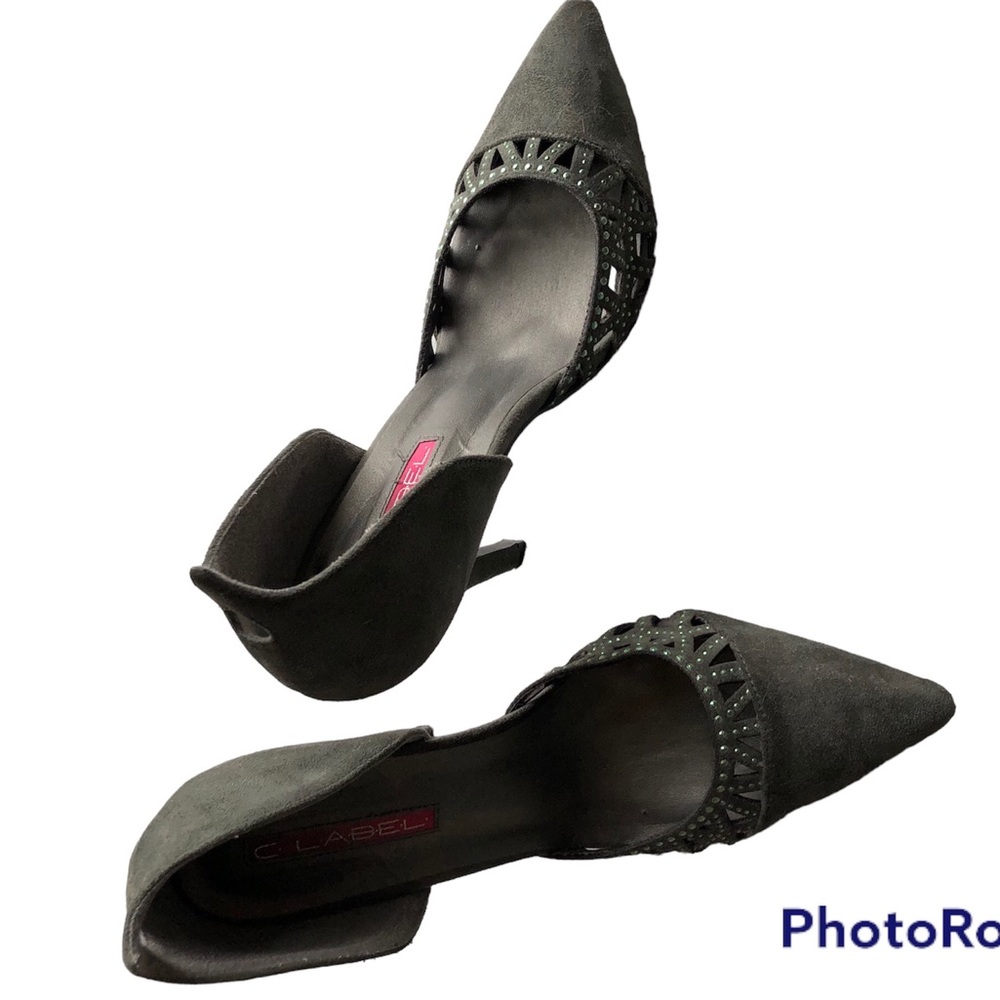 C Label Women’s Heels 4.5 inches.. Size 9.. Olive Green Suede. Pointed Toe